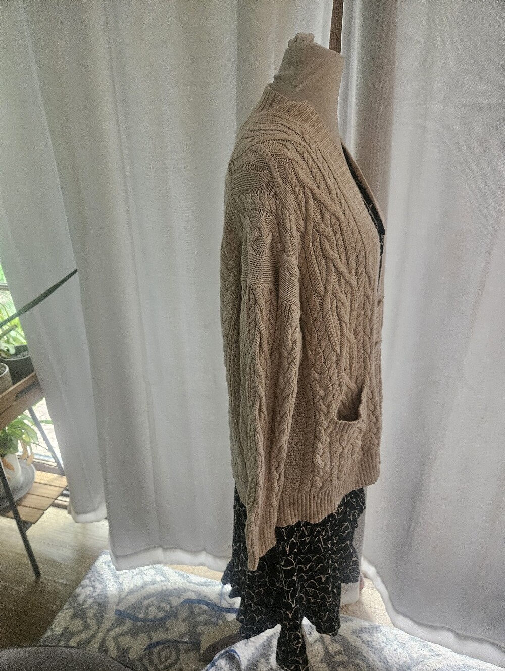J. Crew Cream Cable-Knit Open-Front Cardigan 100% Cotton Large - Picture 2 of 4